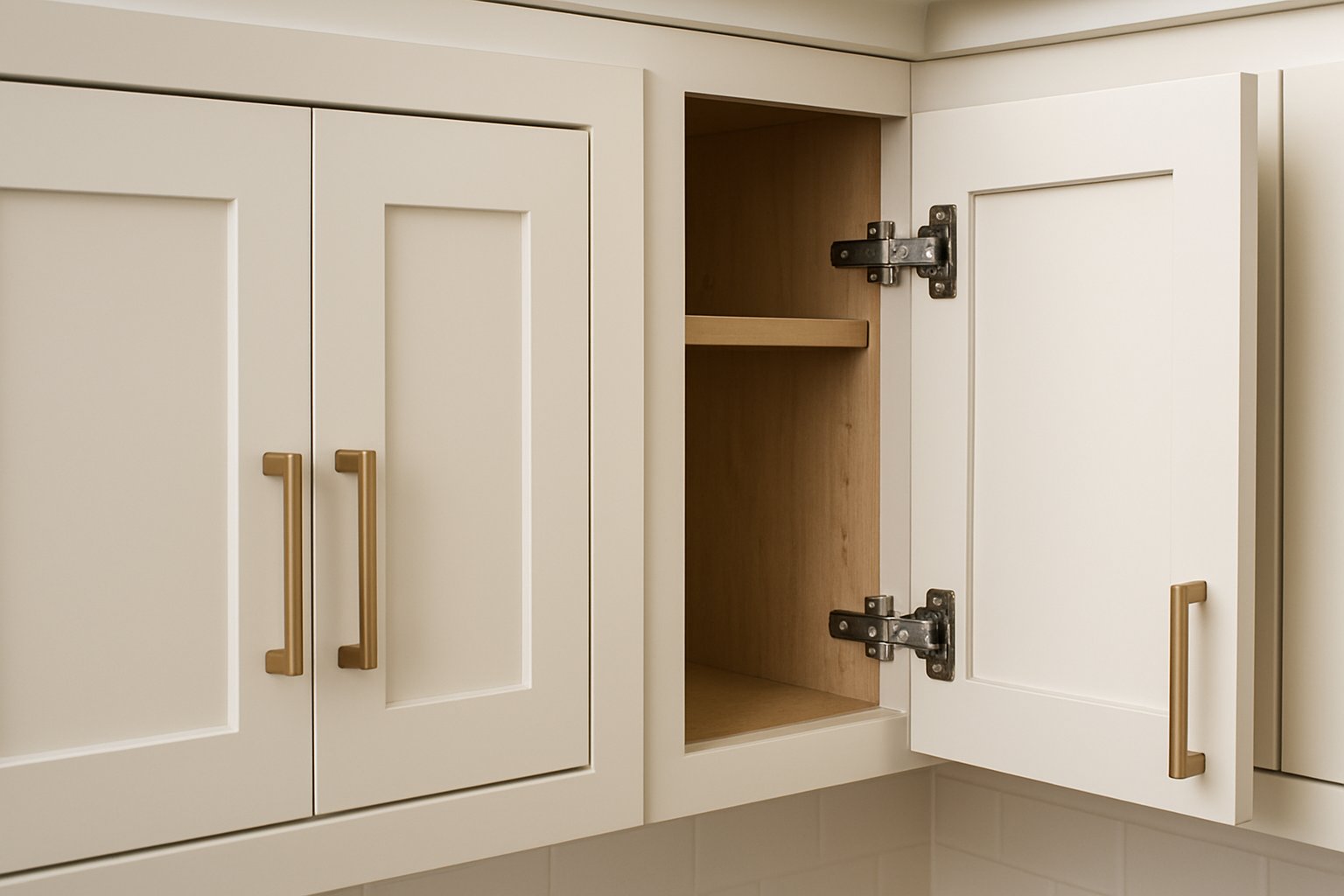 Freshly refaced kitchen cabinet doors and modern hardware