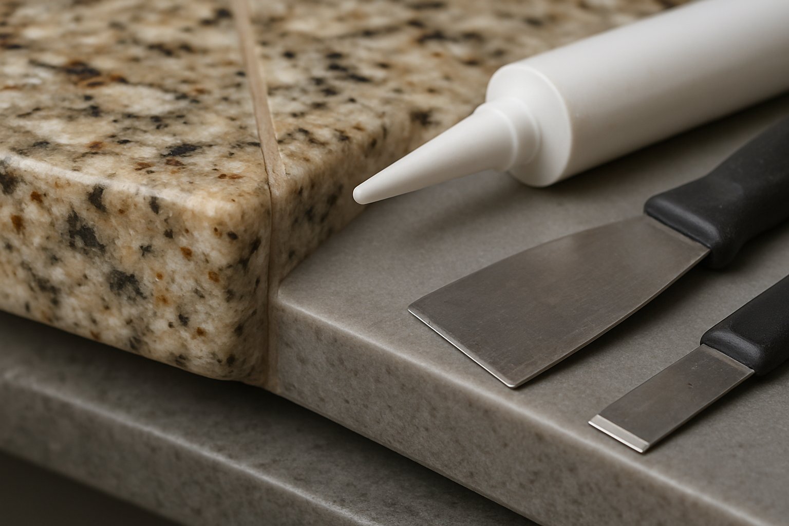 Clean repaired stone countertop edge and nearly invisible seam